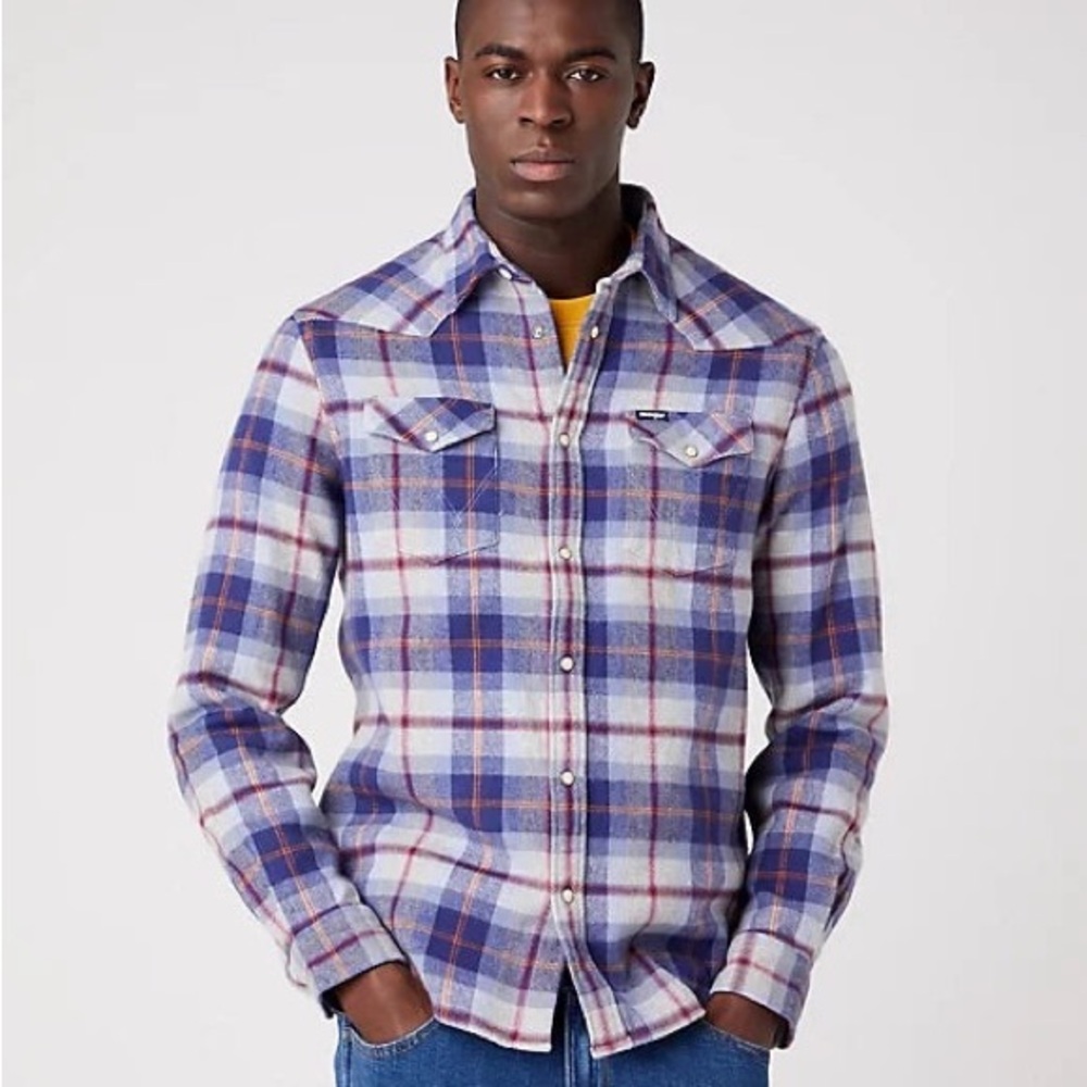 Wrangler Western snap button thick flannel plaid shirt